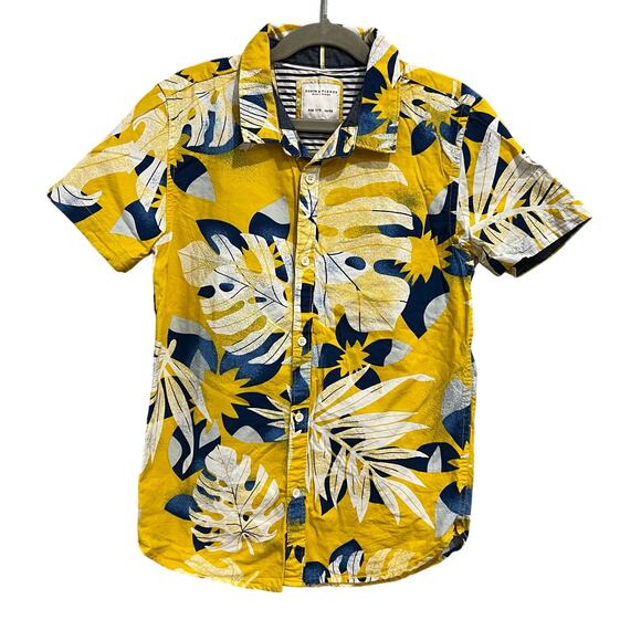Denim & Flower by Ricky Singh Yellow + Blue Floral Tropical Button Down 11/12 - Picture 1 of 4